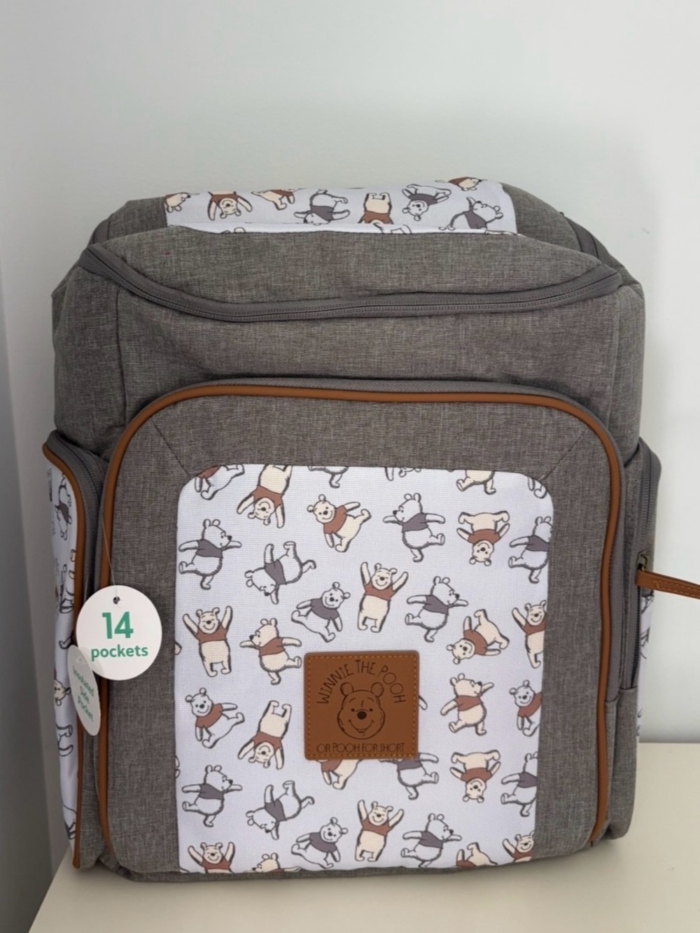 Disney Winnie the Pooh Multi-Functional Travel Backpack Diaper Bag Gray
